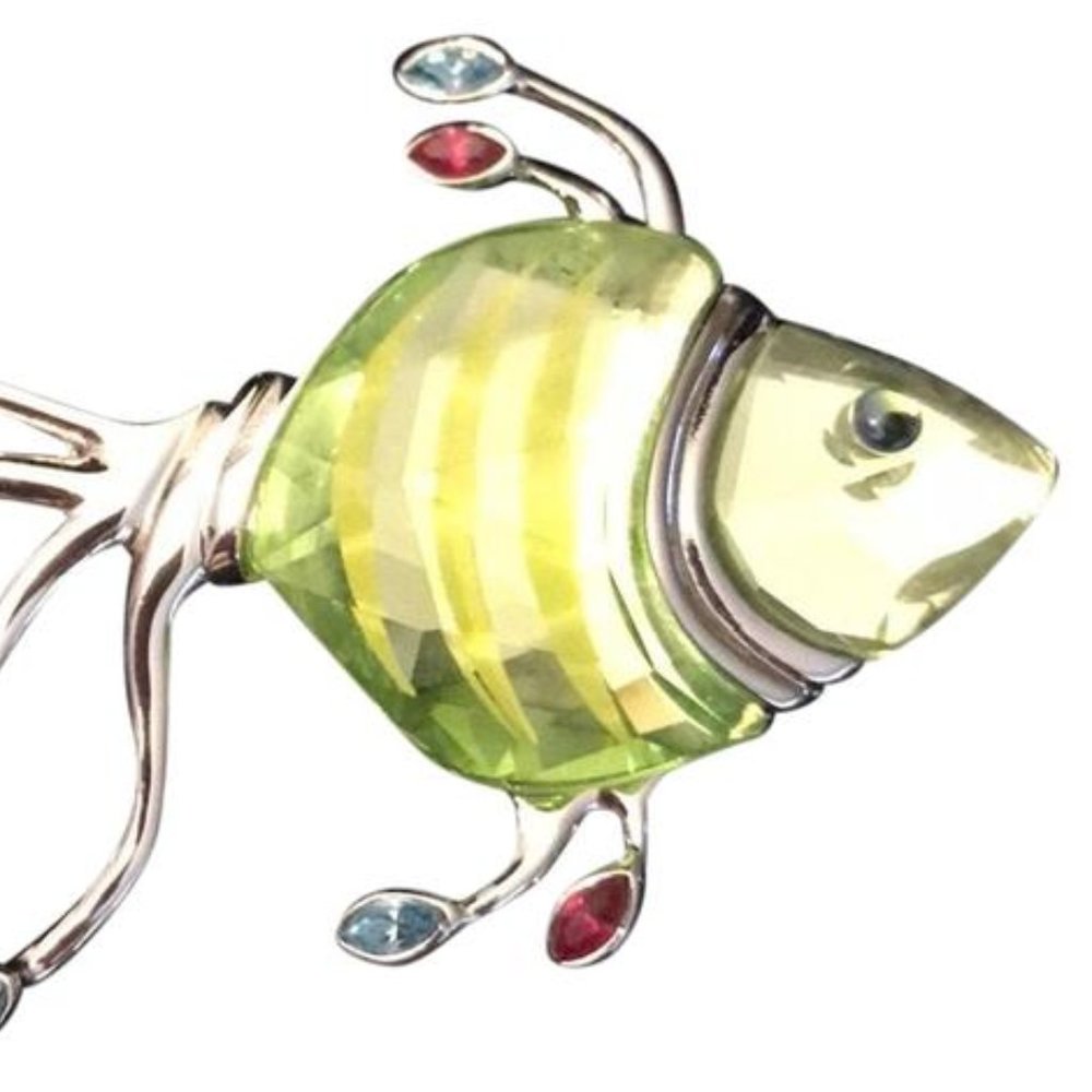 Swarovski Green Silver Fish Brooch